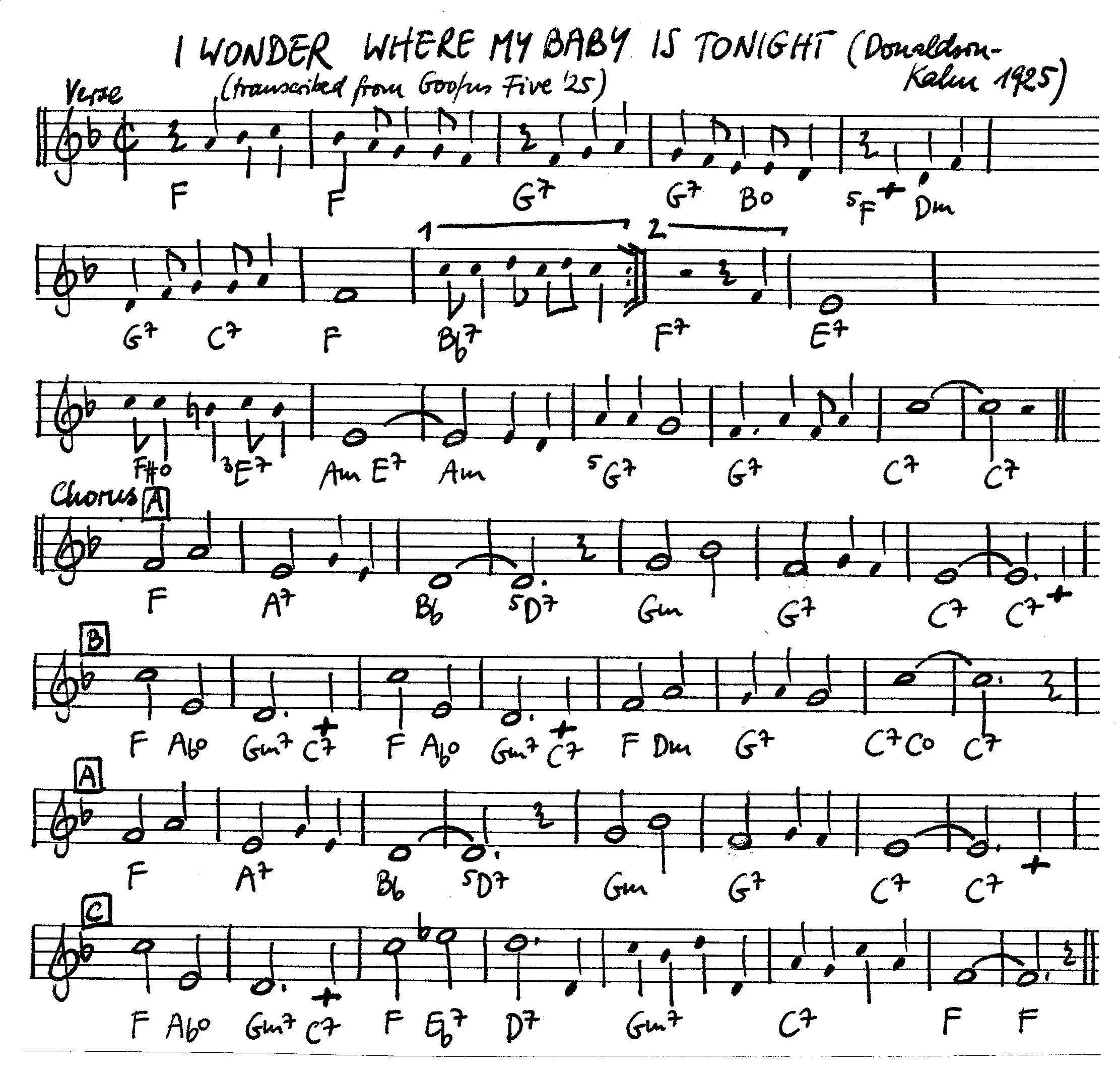 i wonder where my baby is tonight free jazz leadsheet - Courtesy of the Jungle Jazz Band